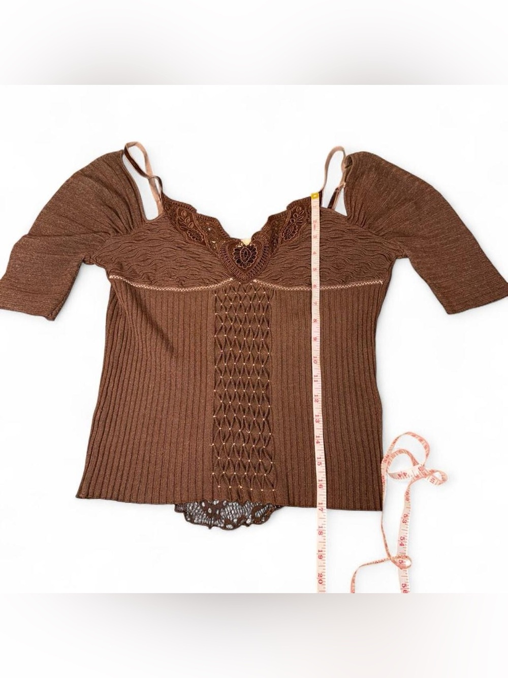Archival Y2K Roberto Cavalli Brown Lace Knit Top - Picture 5 of 8